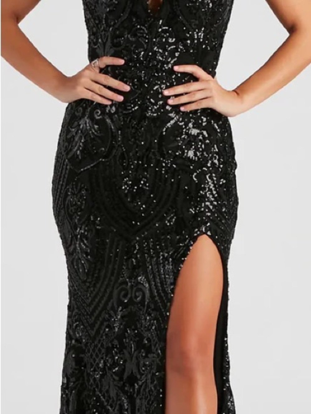 Windsor Black Sequin Maxi Dress with High Slit